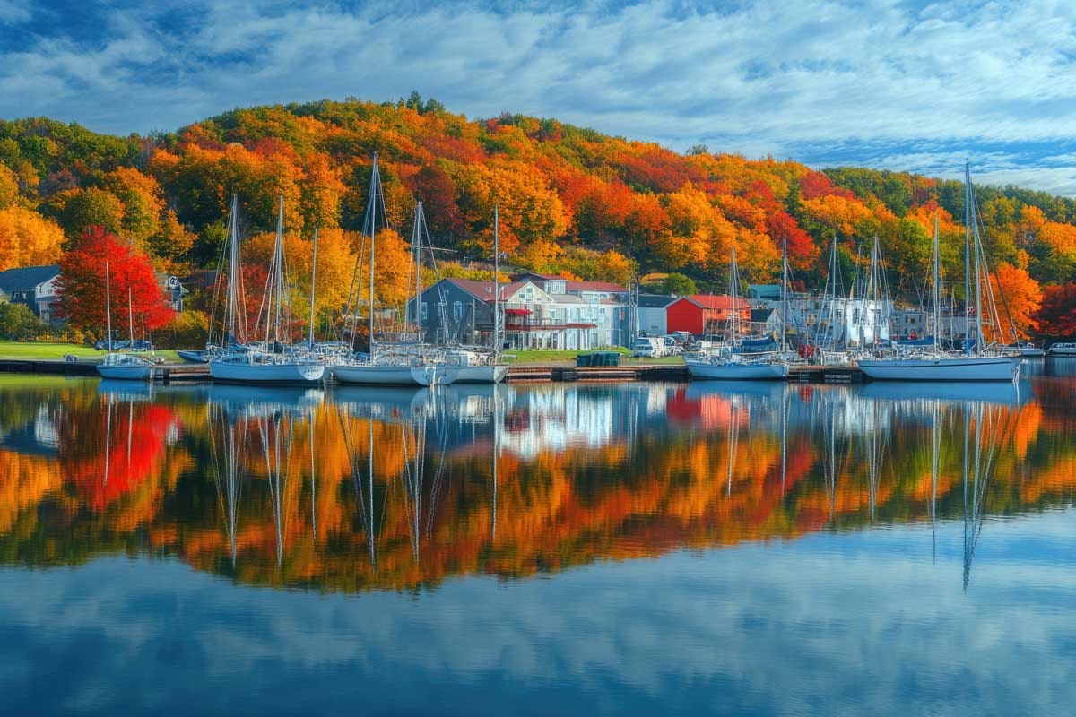 A Wisconsin lakeside marina in autumn, in the Jefferson County area